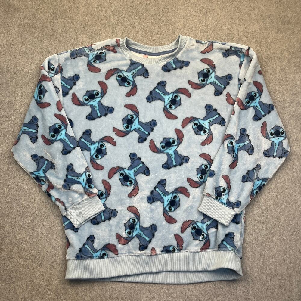 disney lilo & stitch sweatshirt blue polyester crew neck womens large